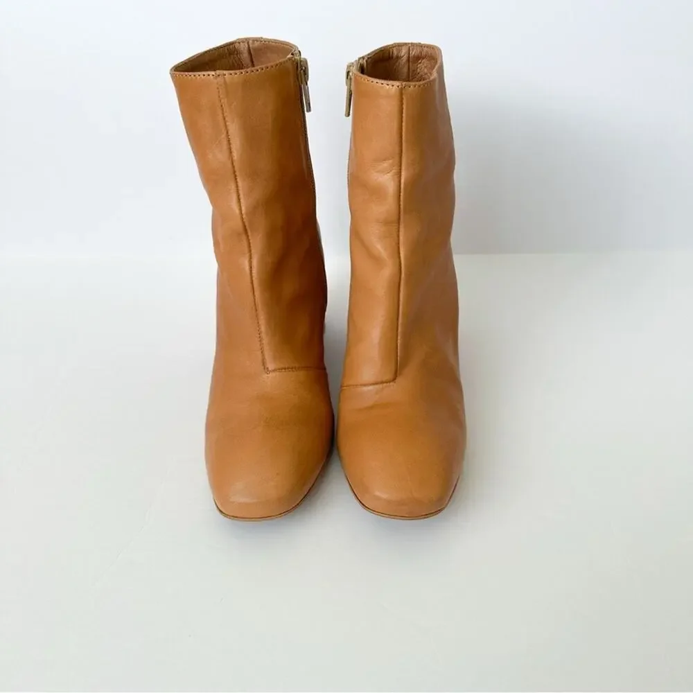 Free People Nicola Chunky Leather Booties SZ 6/36 Tan Block Heel Ankle Boots Zip - Picture 5 of 12
